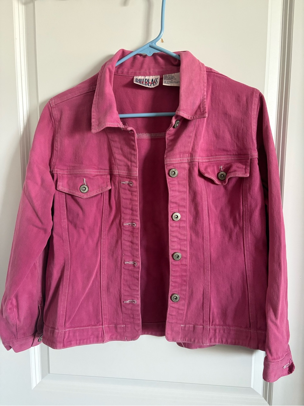 bill blass Hot Pink Denim Jacket with Chest Flap Pockets